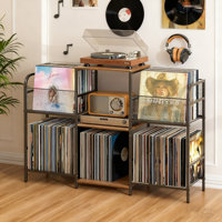 Record Player Stand With Storage For 350+ Albums, Vinyl Record Storage Cabinet by 17 Stories