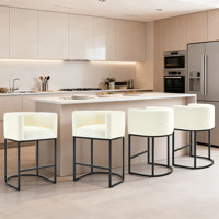 28" Set of 4 Modern Upholstered Counter Height Bar Stools with Backrest,Light Grey by Everly Quinn
