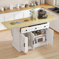 71.3" Large Kitchen Island with Drop Leaf, Power Outlet, Kitchen Rolling Island Cart w/ 3 , Island Table with Trash Storage Cabinet & 3 Large Storage by Gracie Oaks