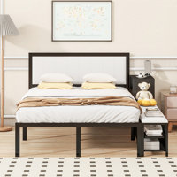 Full Size Metal Platform Bed With Two-Tier Storage Shelves, Storage Cabinet by Latitude Run