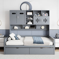 Full Size Wooden Daybed With 2 Drawers, And All-In-One Cabinet And Shelf by Latitude Run
