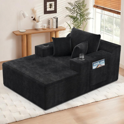 67" Oversized Chaise Lounge Chair Indoor, Boneless Sleeper Sofa Bed with 3 Pillows, 2 Cup Holders & Storage Pocket,Corduroy Deep Seat Lounge Chair for by Mercer41