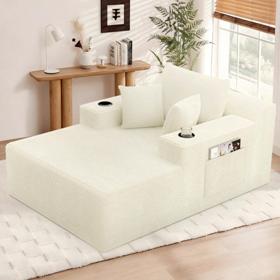 67" Oversized Chaise Lounge Chair Indoor, Boneless Sleeper Sofa Bed with 3 Pillows, 2 Cup Holders & Storage Pocket,Corduroy Deep Seat Lounge Chair for by Mercer41