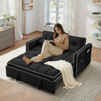 3 in 1 Convertible Sleeper Sofa Bed, Comfy Futon Couches for Living Room with Side Pocket/Adjustable Backrest, Vevelt upholstered Tufted Pull out Couc by Mercer41