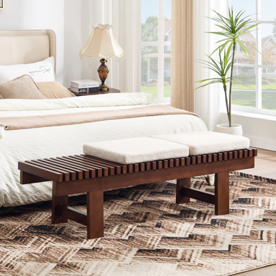 Okoboji 59.5" Mid-Century Solid  Slatted Bench with 2 Removable Cushions by Red Barrel Studio
