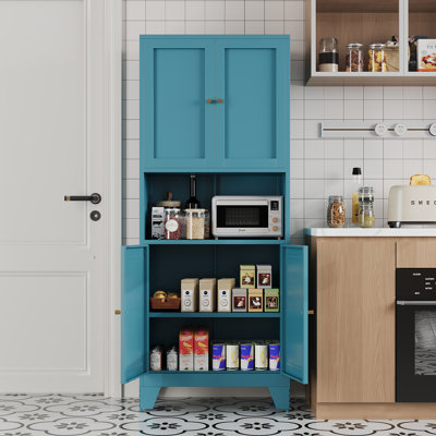 69-inch high metal storage cabinet, modern pantry with microwave rack, freestanding towel storage cabinet, kitchen wall cabinet, food display cabinet by Latitude Run