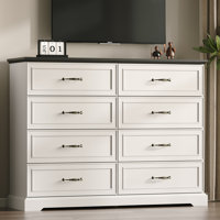 8-Drawer Farmhouse Dresser, 54" Wide Rustic Wood Chest of Drawers with Deep Drawers & Bar Handles, White TV Stand & Storage Organizer for Bedroom, Liv by Ophelia & Co.