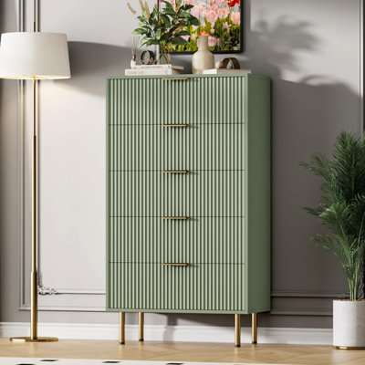 5 Drawers Dresser for Bedroom, Fluted Dresser Chest of Drawers with Handle, Wood Modern Dressers for Closet, Bedroom by Mercer41