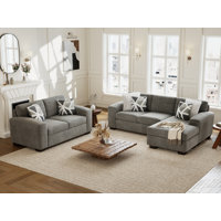 Keomi Living Room Sofa Set with Convertible Sofa Chaise and Loveseat, Gray by Ebern Designs