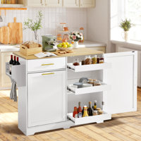 Kitchen Island With Drop Leaf And Storage Cabinet, Mobile Kitchen Rolling Bar Cart With Trash Can Cabinet And Drawer, Modern Island Table For Kitchen by Prep & Savour
