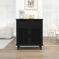 Black Storage Cabinet With Carved Doors by Mercer41