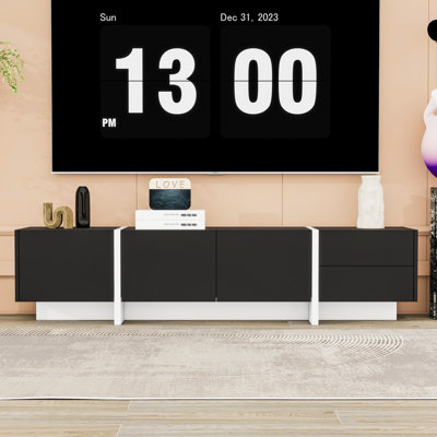 Modern TV Stand with 2 Drawers and 3 Cabinets, High Gloss Finish