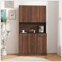 70.87" Tall Wardrobe& Kitchen Cabinet, With 6-Doors, 1-Open Shelves And 1-Drawer For Bedroom,Walnut by Latitude Run