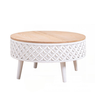 Round Coffee Table With Storage – Lift-Top Accent Table, Boho Modern Farmhouse Living Room Furniture, Carved Base by Dakota Fields