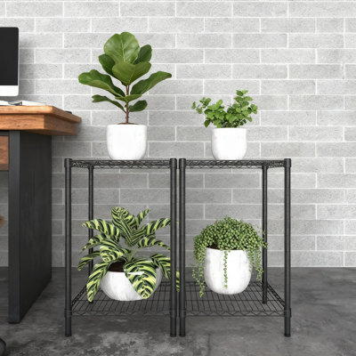 2-Tier Adjustable Plant Stand With Hanger Rod, Multi-Functional Indoor Outdoor Flower Shelf For Living Room, Balcony, And Garden by Arlmont & Co.