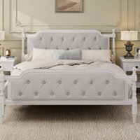 Traditional Style Bed Frame With Tufted Headboard, (Bed)