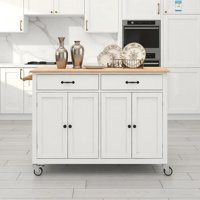 Kitchen Island Cart With Solid Wood Top And Locking Wheels,4 Door Cabinet And Two Drawers,spice Rack, Towel Rack () by Lark Manor