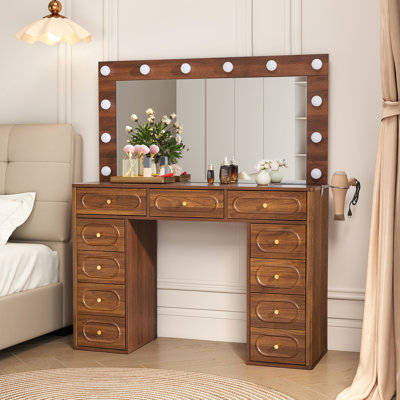Makeup Vanity With Usb Power Outlet And 3 Modes Adjustable Brightness Light by Canora Grey