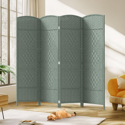 6ft Room Divider with Hand-Woven Design, 4-Panel Folding Privacy Screen Freestanding -