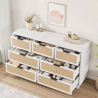 7 Drawer Dresser, 55in Wide 7 Chest of Drawers with Metal Handles and Wooden Sturdy Base for Bedroom Living Room Nursery by Dakota Fields