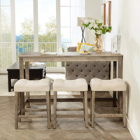 4 Piece Bar Table Set With Power Outlet And 3 Padded Stools by Latitude Run