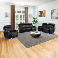 Power Recliner Sectional With Led Lights, 3-piece Cave Furniture Set For Living Room, Reclining Sofa With Usb Port, Storage Console & Cup Holders by Ivy Bronx