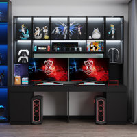 90.6"W Computer Desk With LED-Lit Display Cabinets & Ample Storage by Latitude Run