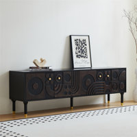 70.9-Inch Modern Tv Stand For 75" Tvs: Retro Art-Inspired Media Console With Carved Geometric Doors And 4 Storage Cabinets by Latitude Run