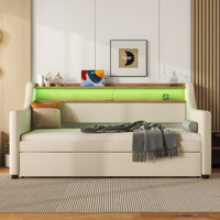 Daybed with Trundle Bed, Upholstered Daybed with Charging Station and LED Lights by House of Hampton