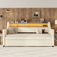 Daybed with Trundle Bed, Upholstered Daybed with Charging Station and LED Lights by House of Hampton