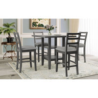 TREXM 5-Piece Counter Height Dining Set With Padded Chairs And Storage Shelving (Gray) by Latitude Run