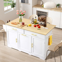 Rolling Kitchen Island Cart With Drop Leaf, Portable Kitchen Islands W/storage Cabinet, Drawers, Spice Towel Rack,island Table For Kitchen W/charging by Red Barrel Studio