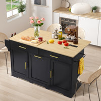 Rolling Kitchen Island Cart With Drop Leaf, Portable Kitchen Islands W/storage Cabinet, Drawers, Spice Towel Rack,island Table For Kitchen W/charging by Red Barrel Studio