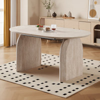 Modern Walnut Oval Dining Table with Double Column Design, 71" L x 35" W by George Oliver