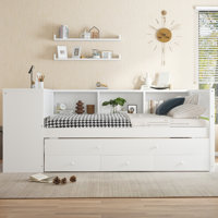 Daybed With Trundle & Desk, Wood Frame With Storage Shelves by Red Barrel Studio