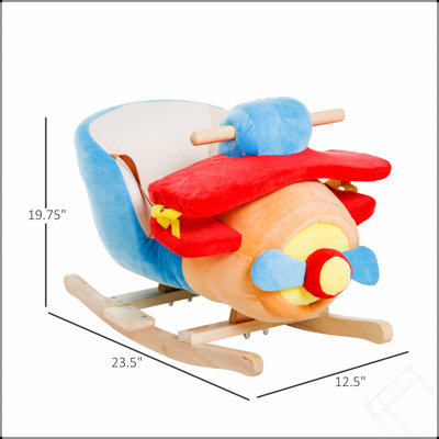 Qaba Kids Rocking Horse, Wooden Plush Ride-On Plane Chair Toy With Lullby Song And Seat Belt For 18 Month + by Ophelia & Co.
