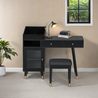 Modern Makeup Vanity Desk with Drawers, Cabinet & Charging Port by George Oliver