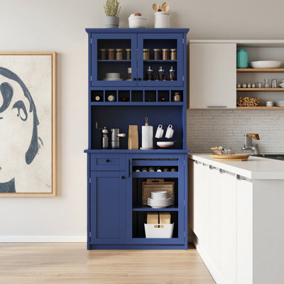74.8" H x 35.4" W Kitchen Pantry Cabinet with Doors, 2 Pull-out Bottle Trays, and Adjustable Shelves by Latitude Run