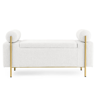 Elegant Upholstered Linen Storage Bench With Cylindrical Arms & Wooden Frame - For Bedroom, Hallway, Living Room Iron Legs by Latitude Run