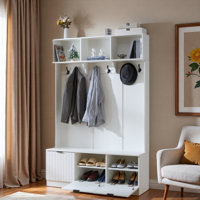 Modern Hall Tree With 3 Cabinets, 3 Compartments, Hooks And Seating Bench by Red Barrel Studio