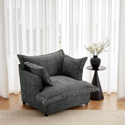 Plush Upholstered Chenille Accent Chair with Oversized Cloud Cushions by Ebern Designs