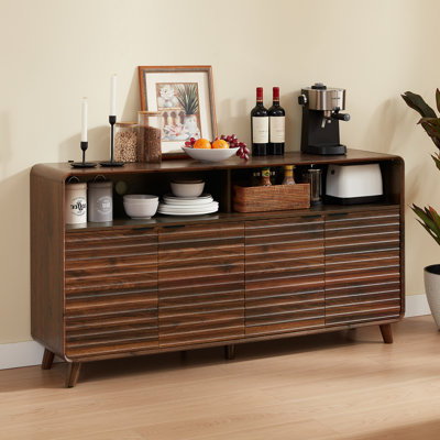 63" Curved-Edge 4-Door Sideboard With Two Compartments And Grooved Trim Finish For Dinning, Kitchen by George Oliver