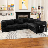 Unsofa Modular Convertible L-Shaped Sectional Sofa With Foldable Memory Foam King Sleeper Bed – Space Saving Configurable Couch With Mega Faux Fur, M by Latitude Run