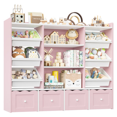🧸 55"W x 48"H Multi-Functional Kids Organizer: 4-Drawer Toy Storage & Bookshelf with 6 Removable Bins by Latitude Run