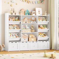 55"W x 48"H Multi-Functional Kids Organizer: 4-Drawer Toy Storage & Bookshelf with 6 Removable Bins by Latitude Run