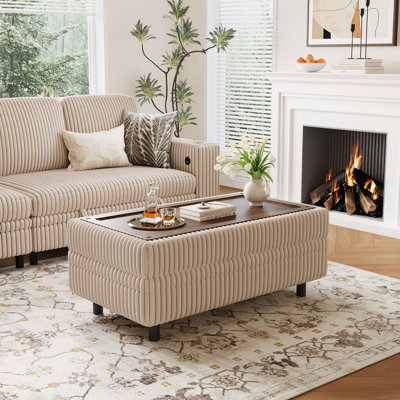 40.55"W Upholstered Corduroy Ottoman Bench With Storage by Ebern Designs