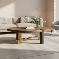 Modern Walnut Wood Top Coffee Table with Stainless Steel Legs, Irregular Shaped Center Table for Living Room by Latitude Run