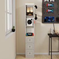 73" Tall Slim Storage Cabinet, 3-Tier Media Storage Cabinet with 3 Drawers and 2 Hooks, Bookcase Display Storage Shelves, Cube CD, DVD, game console S