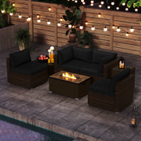 7 Pieces Outdoor Furniture Set with Fire Pit Table and Propane Tank Cover Black