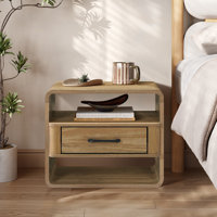 Oak Manufactured Wood 1-Drawer 2-Shelf 15.7" H End Table and Nightstand